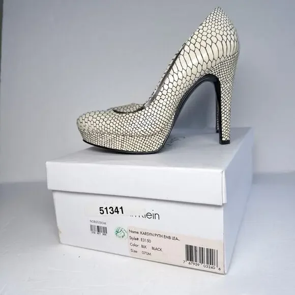 Calvin Klein Karsyn Python Embossed Leather Platform Pumps 7M - Picture 2 of 13